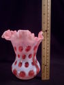 Vintage Fenton Cranberry, White, Art Glass Coin Do