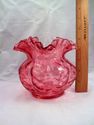 Two Cranberry Vases: Fenton Melon Ruffled Rim & Pi