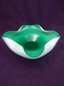 Vintage Art Glass Bowl or Ashtray, Green, White, C