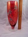 Large Cranberry Glass Hand-Painted Vase, Floral Pa