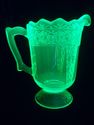 Large Pitcher, Heavy Vaseline Glass, Mosser Queen'