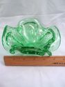 Three Art Glass Dishes, Green, Brown, Red, Candy, 