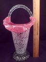 Art Glass Footed Basket, Cranberry, Milk Glass, Cl