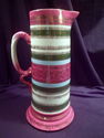 Large Austrian Pottery Pitcher, Jug, Striped Pink 