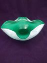 Vintage Art Glass Bowl or Ashtray, Green, White, C