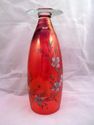 Large Cranberry Glass Hand-Painted Vase, Floral Pa