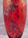 Large Cranberry Glass Hand-Painted Vase, Floral Pa