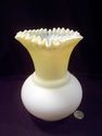 Fenton Vase, White Encased in Yellow, Squared Corr