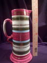 Large Austrian Pottery Pitcher, Jug, Striped Pink 