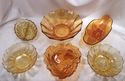 Six Vintage Mid-Century Amber Dishes, Bowls, Ancho