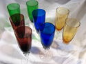 Set of Eight Colored Art Glass Champagne Flutes