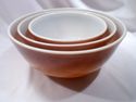 Three Corning Pyrex Mixing Bowls, Brown, Marked, V