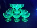 Set of 12 Vaseline Glass Dessert Dishes, Sherbets,