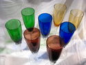 Set of Eight Colored Art Glass Champagne Flutes