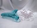 Two Art Glass Ashtrays, Heavy, Clear, Turquoise