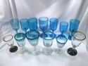 Collection of 13 Footed Goblets, Blue, Green, Mexi