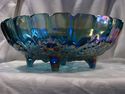 Blue Carnival Glass Footed Fruit Bowl, Indiana Gla