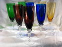 Set of Eight Colored Art Glass Champagne Flutes