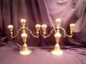 Pair of Vintage Brass 3-Candle Candlesticks, Candl