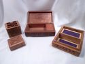 Three Hand-Carved Teakwood Boxes from India, One M