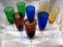 Set of Eight Colored Art Glass Champagne Flutes