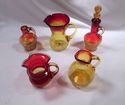 Five Pieces Amberina, Sunset Crackle Glass, Pitche