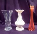 3 Bud Vases: Belleek Shamrock, Cut Crystal, Orange