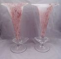 Pair Large Art Glass Trumpet Vases, Pink Spackled 