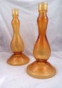 Pair of Tall Blenko Amber Crackle Glass Candlestic