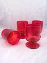 Set of 4 Large Ruby Red Footed Glass Goblets, Wate