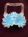 Early Fenton Handled Basket, Blue Flecked, Clear B