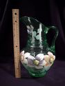 Large Vaseline Hand-Painted Glass Pitcher, Jug, Fl