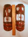 Pair of Mahogany Tribal Hand-Carved Wooden Masks