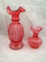 Two Fenton Cranberry Melon Hand-Made Art Glass Pit