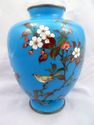 Antique Japanese Cloisonne Enamel Vase, Blue, Flor