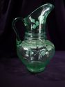 Large Vaseline Hand-Painted Glass Pitcher, Jug, Fl