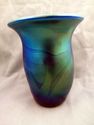 Blue Aurene Iridescent Studio Art Glass Vase, Mark