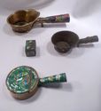 4 Chinese Items: Silk Irons, Trinket Box, Brass, C