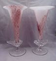 Pair Large Art Glass Trumpet Vases, Pink Spackled 