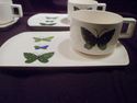 Set of Four Snack, Luncheon Plates & Cups, Marked 