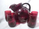 4 Glasses & Slanted-Ball Pitcher, Ruby Red, Matche