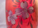 Large Cranberry Glass Hand-Painted Vase, Floral Pa