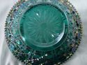 Carnival Glass Bowl, Green Cross Hatch, Button, Da