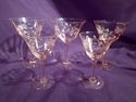 Set of Five Pink Wine Glasses & Cordials, Tiffin, 