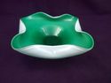 Vintage Art Glass Bowl or Ashtray, Green, White, C