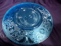 Large Ice Blue Platter, Elegant Glass, Floral, Sta