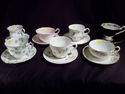 Collection of 7 Cups & Saucer Sets, Bone China, Ma