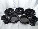 Set of Seven Pieces Manly Black Glass, 3 Bowls, Pa