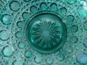 Carnival Glass Bowl, Green Cross Hatch, Button, Da