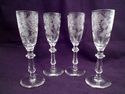 Set of Four Lotus Vesta Pattern Etched Crystal Liq